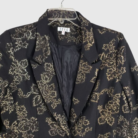 TCEC Women’s Metallic Floral Blazer Jacket Black Gold Size L - Picture 4 of 11